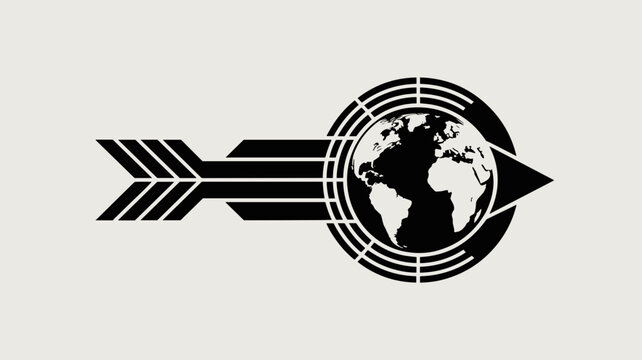 Abstract arrow transitioning into circular globe rings &ndash; Great for modern tech startups, global connectivity, or international shipping services.
