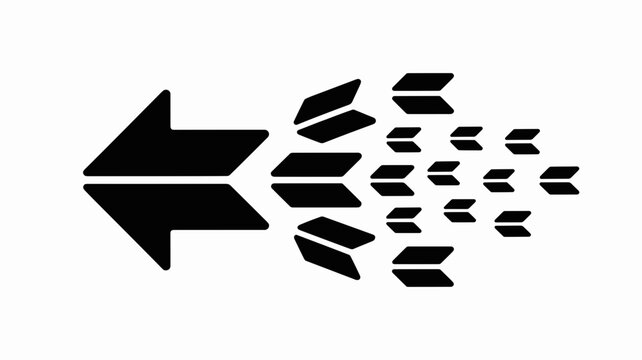 Solid arrow dissolving into a constellation of fragments &ndash; Great for data fragmentation, digital ecosystems, or network expansion.