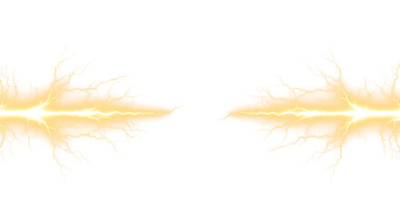 golden electric lightning bolts striking with high voltage power effects on transparent background © MaStudio