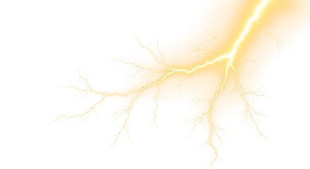 Bright golden lightning bolt striking with glowing electricity effect on a transparent background © MaStudio