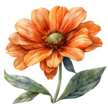 watercolor of Tithonia Flower, hand-drawn, isolated on a white background.