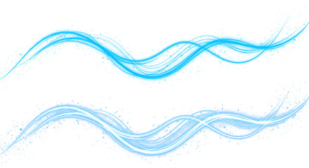 Glowing blue light energy waves with magical particle sparkles floating freely on a transparent background © MaStudio
