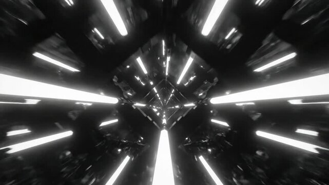 Futuristic dark tunnel with neon lights perspective endless abstract movement sci-fi space travel background
