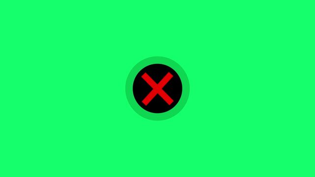 Red wrong mark icon with black circle appearing on a green background. Loop cross wrong check mark, X cross Mark, Close cancel error symbol button indicating failed process or cancellation