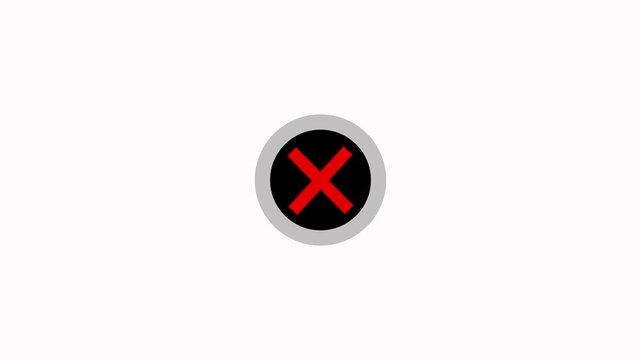 Red wrong mark icon with black circle appearing on a black background. Loop cross wrong check mark, X cross Mark, Close cancel error symbol button indicating failed process or cancellation