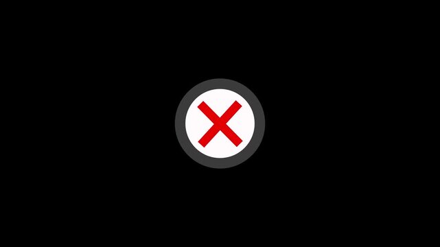 Red wrong mark icon with white circle appearing on a black background. Loop cross wrong check mark, X cross Mark, Close cancel error symbol button indicating failed process or cancellation