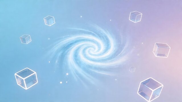 Abstract spiral with floating cubes