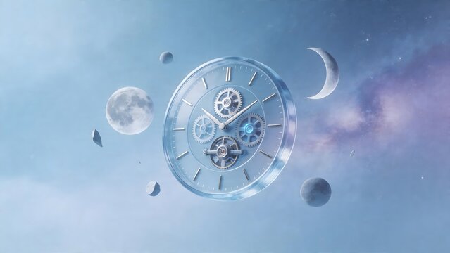 Clock with celestial bodies in space