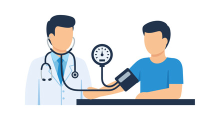 Fototapeta premium Doctor checking patient's blood pressure with stethoscope and sphygmomanometer medical illustration