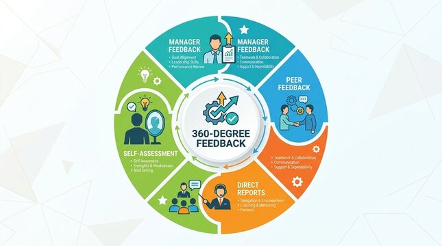 360 feedback circle diagram 360 degree feedback circle with peer manager and self sections