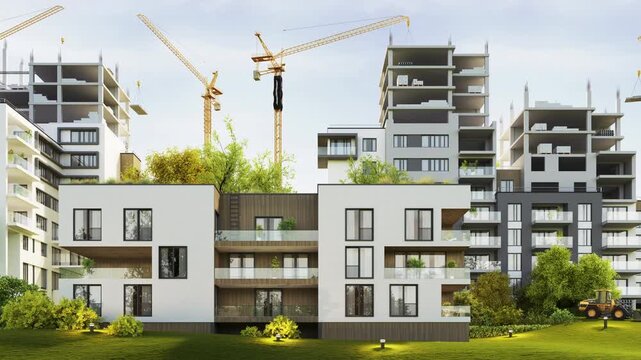 Construction of modern apartment buildings