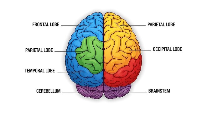 Colorful Brain Anatomy Diagram in Front View