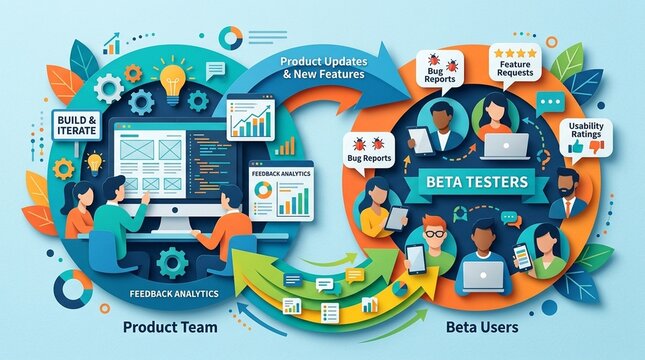 Beta user feedback loop beta users providing feedback to product team loop