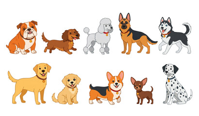 Cartoon dogs of different breeds on white background © MdRimon