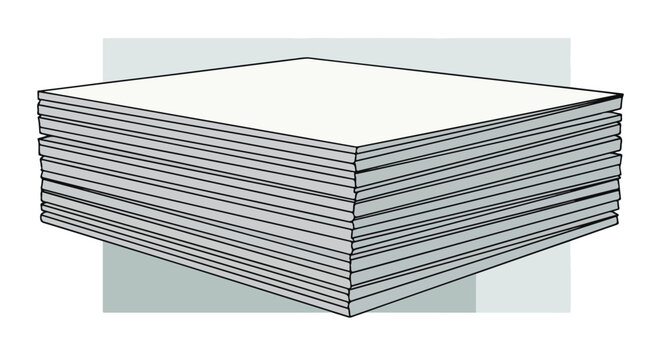 A simple vector graphic depicts a tall, neat stack of white rectangular papers