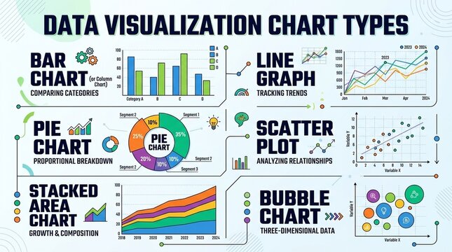 Data visualisation chart set collection of chart types bar line pie scatter