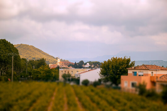 Tilt-Shift style of Countryside and winery near La Castelet, France