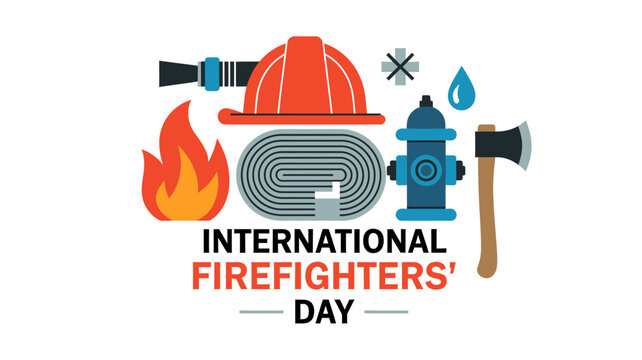 International Firefighters Day graphic with firefighter tools and symbols illustration