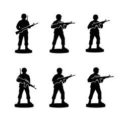 Naklejka premium Toy Soldier Silhouettes: Military Figures in Various Poses with Rifles