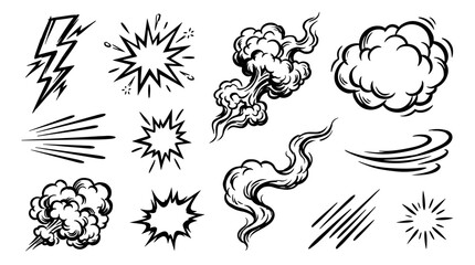Obraz premium Dynamic comic style explosion effects and motion lines illustration