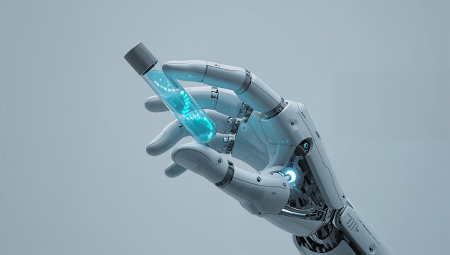 試験管をつまむロボットハンドで描く遺伝子医療研究の未来イメージ
