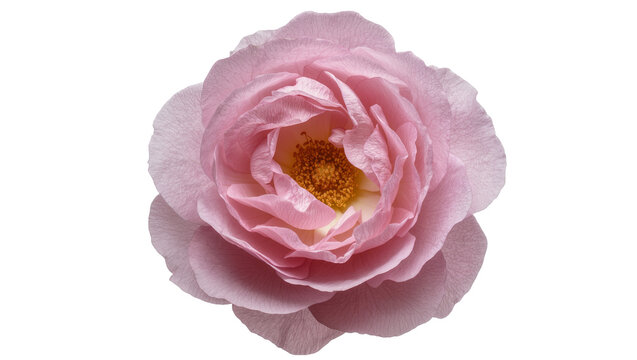 Delicate pink rose with yellow stamen, isolated on transparent background