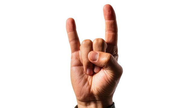 Human hand making rock and roll gesture, isolated on transparent background