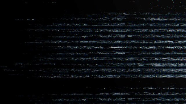 Abstract Blue Digital Glitch Art Texture with Horizontal Scan Lines and Signal Distortion. Ideal for cyberpunk aesthetics, tech failure concepts, VHS retro effects and creative overlay for video.