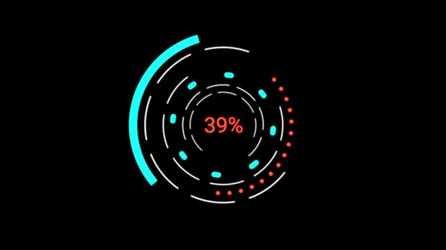 Detailed Loading Data HUD Display analysis dashboard. Rotating circular UI and telemetry graphs. Premium 4K tech asset.