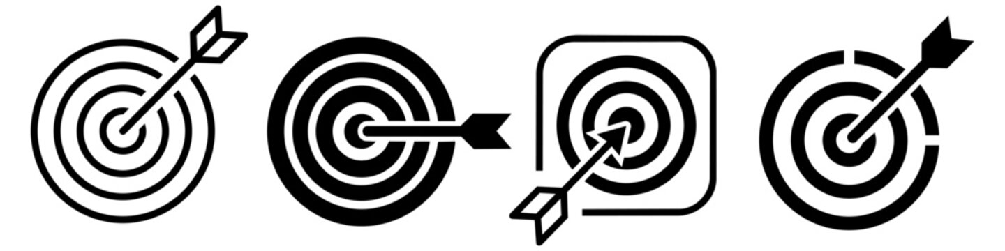 Target icon set with arrow in the bullseye for business goals