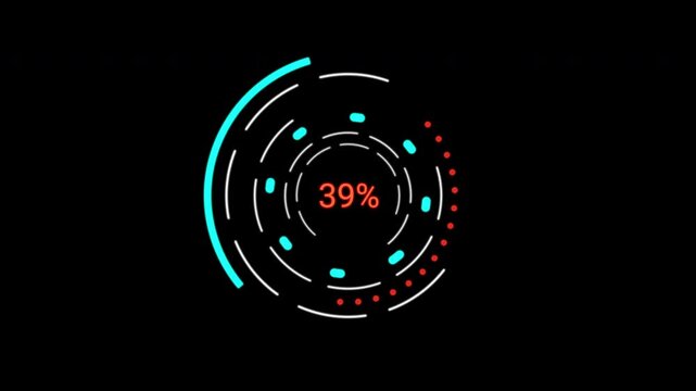 Detailed Loading Data HUD Display analysis dashboard. Rotating circular UI and telemetry graphs. Premium 4K tech asset.
