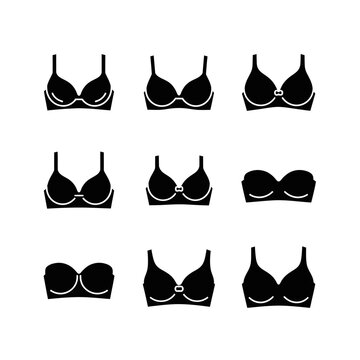 Collection of Black Bra Icons Silhouette Set, Underwear Fashion