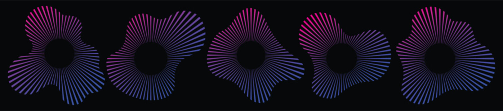Vibrant Neon Gradient Audio Waveform Icons - Circular Radial Burst Equalizer Elements for Sound & Music Visualization