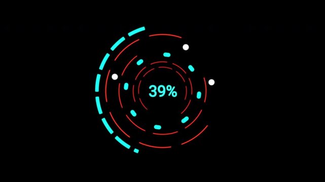 Intricate Loading Data HUD Display for network monitoring. Seamless rotating UI components and data sliders. Pro-level VFX