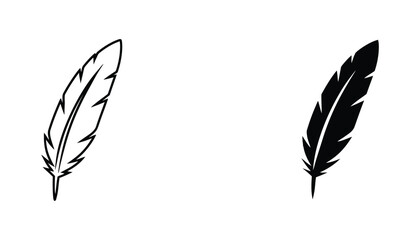 Elegant feather illustration in outline and solid black forms isolated on white for design elements © Maya