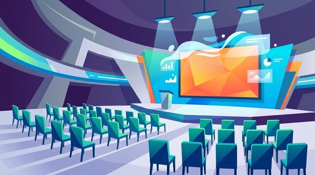 Town hall meeting setup empty large meeting room or auditorium setup empty chairs and