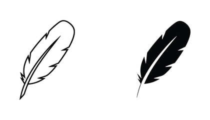 Abstract feather icon in outline and solid black forms isolated on white for creative design elements © Maya
