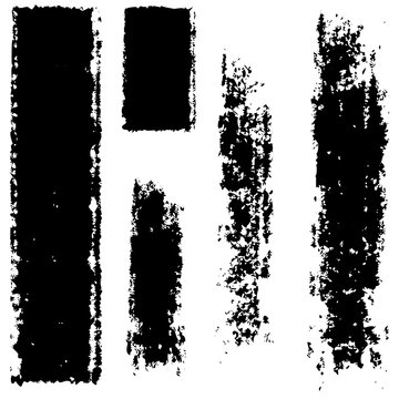  Set of grunge rolled ink stamp textures handmade with brayer. Letterpress vintage rough irregular rectangle vertical backgrounds Linocut relief printing shapes vector illustration transparent backdro