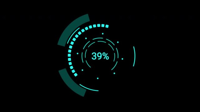 Complex Loading Data HUD Display animation. High-fidelity rotating telemetry and graphs for futuristic command centers.