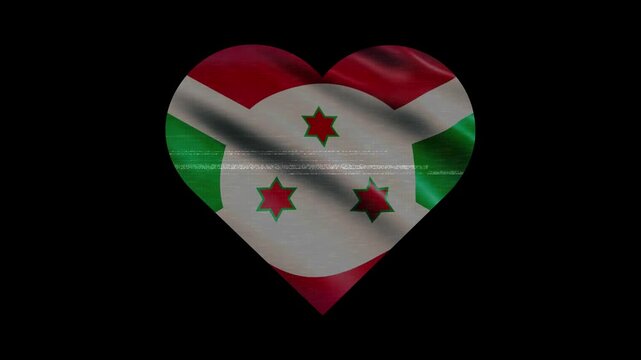 Patriotic Burundi Heart Waving National Flag. Heart Shaped Burundi Flag Animation with Retro Digital Glitch Effect