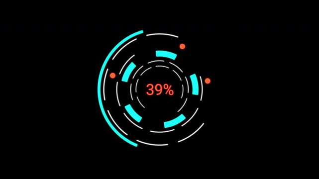 Pro-grade Loading Data HUD Display. Complex infographic modules and rotating circles for sci-fi UI. Ready-to-use overlay.
