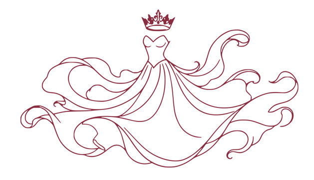 Red line art flowing wedding dress with black crown.

Minimalist vector illustration of an elegant flowing wedding dress with a sweetheart bodice and dynamic skirt created entirely in a s