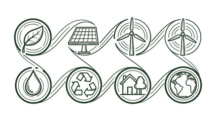 Eco-Friendly Energy Concept: A visually striking graphic depicts a harmonious blend of sustainable elements. From the gentle curve of water drop and the refreshing vibrancy of a leaf. © Jannat