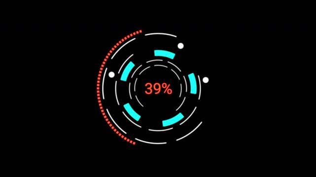 Detailed Loading Data HUD Display analysis dashboard. Rotating circular UI and telemetry graphs. Premium 4K tech asset.