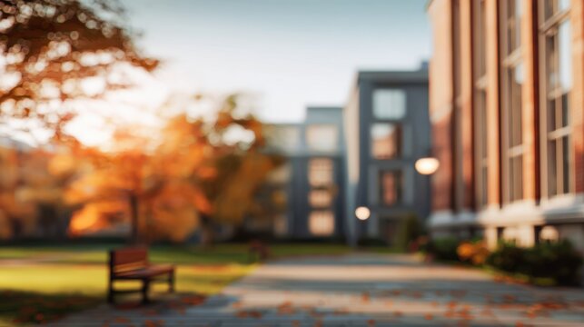 Blurred outdoor campus background with university and college lifestyle.