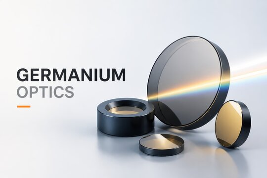 Germanium optics with precision lens elements and optical coatings on a clean studio background