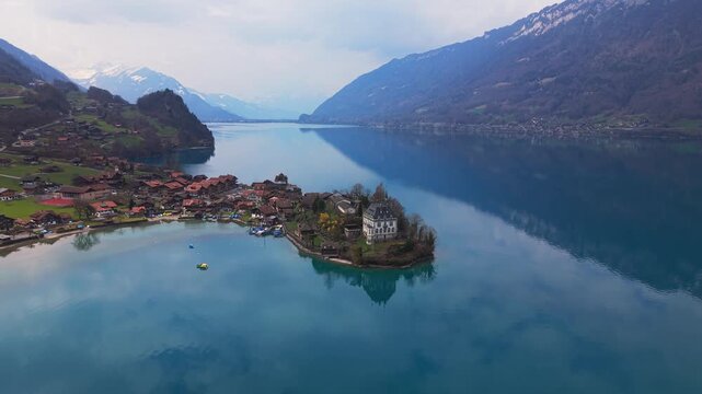 Iseltwald in canton of Bern during a spring afternoon at the Brienzersee in Switzerland.