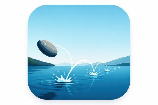 Stylized ball bouncing over water in a blue landscape with dynamic splash and 3D icon style