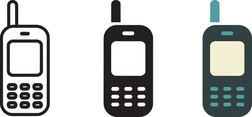 Retro mobile phone icons set in outline solid and colored styles with old phone vintage phone screen © fay009