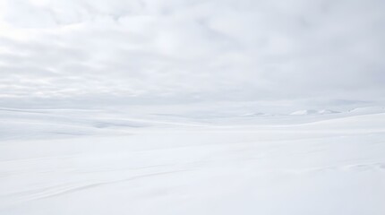 Obraz premium A serene snowy landscape stretches under a vast cloudy sky